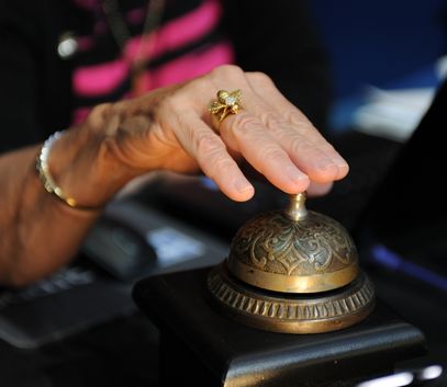 Scripps National Spelling Bee judge with the bell