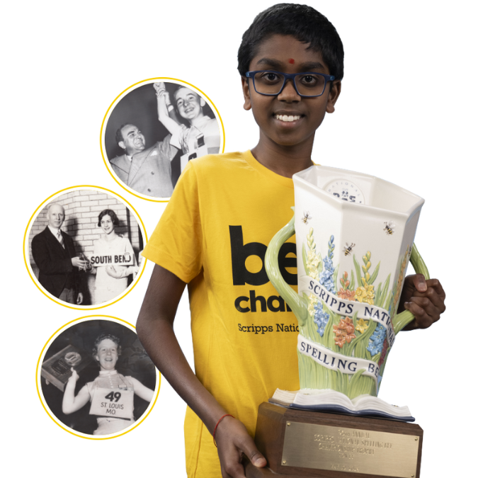 2024 Scripps National Spelling Bee Champion Bruhat Soma with Scripps Cup