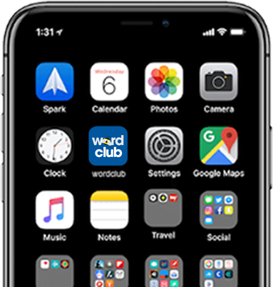 Smartphone screen with word club app icon